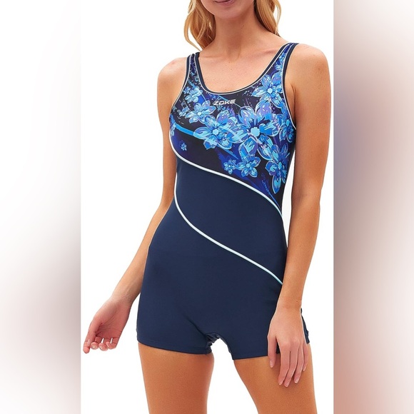 NEW- 2025 Full Coverage 
 Blue Floral Swimwear Bodysuit - Picture 3 of 11